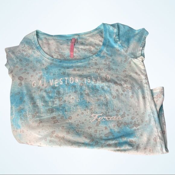 LUCKEE Lady Women's Graphic‎ Blue and Gray Splatter Galveston Island Texas Tee M - Picture 4 of 8